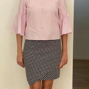 H&M Navy Blue and White Geometric Pencil Skirt